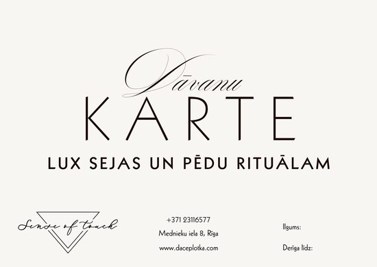 Dāvanu karte LUX SEJAS UN PĒDU rituālam 120 min